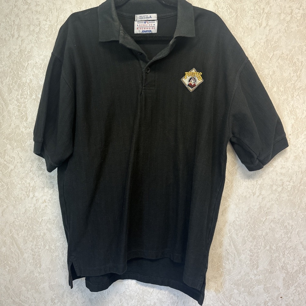 Vintage Pittsburgh Pirates MLB Polo Shirt Mens XL Short Sleeve Black Textured